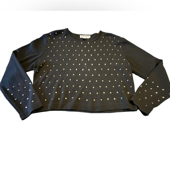 outlander Sweaters - Outlander Long Sleeve Cropped Sweater with Gold Studs Acrylic Wool Blend Large